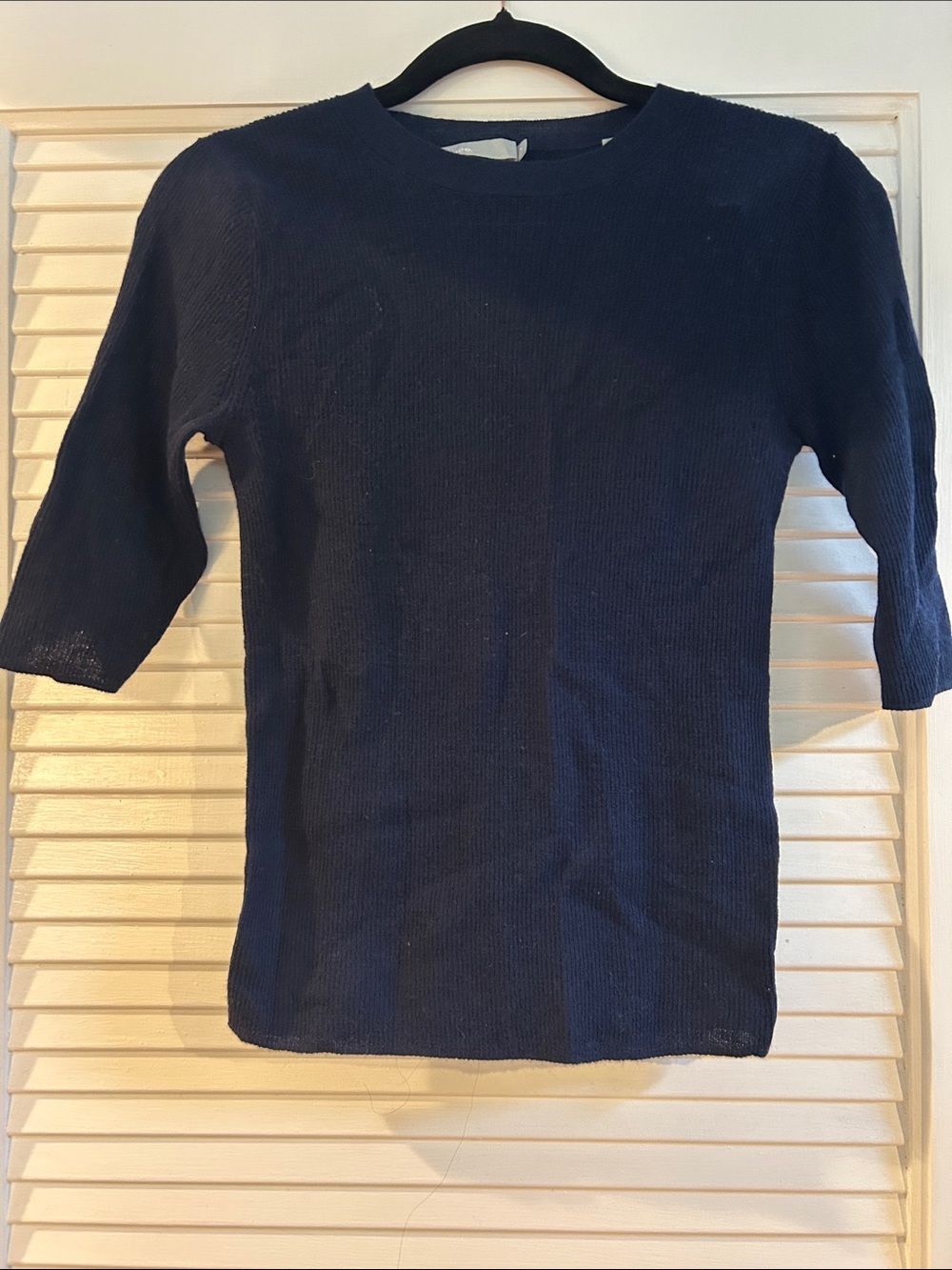 Vince Navy Fine Wool Short-Sleeve Ribbed Tee